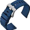 ANNEFIT Quick Release Watch Bands, Military Nylon Watch Strap for Men, Multiple Colors & Width (18mm, 19mm, 20mm, 22mm, 24mm) (Blue/Silver Buckle)