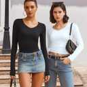 Avidlove Womens Long Sleeve Tops Double Lined V Neck Top Fitted Basic T Shirts Going Out Tops with Panties (Black, L)