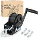 Nilight Boat Trailer Winch 2000 Lbs Hand Crank Winch Heavy Duty Boat Winches with 23Ft Strap Rope Hook 2-Way Ratchet 4:1 Gear Portable Marine Manual Winch for Trailers Boats RV ATV Jet Ski Towing (Black)