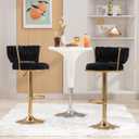 VECELO Bar Stools Set of 2, Adjustable Barstools Counter Height Stools with Back and Arm, Velvet Woven Kitchen Island Stools w/Gold Metal Leg & Base, 360 Swivel Bar Chair for Pubs Dining Room, Black