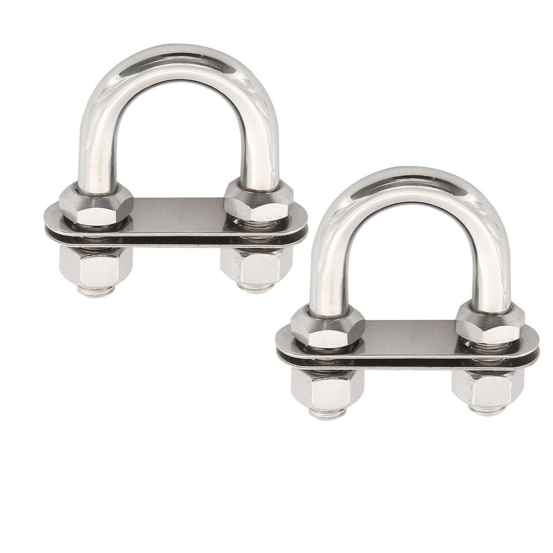 NovelBee 2pcs of Stainless Steel Stern Bow Eye Tie Down U Bolt with Hex Nuts and washers,Stock Dia. 3/7",Thread Length 1-1/4",Overall Length 3"