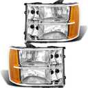 for 2007 2008 2009 2010 2011 2012 2013 2014 Sierra Headlight Assembly compatible with 07-13 GMC Sierra 1500/07-14 GMC Sierra 2500HD 3500HD Chrome Housing Headlamp Replacement L+R