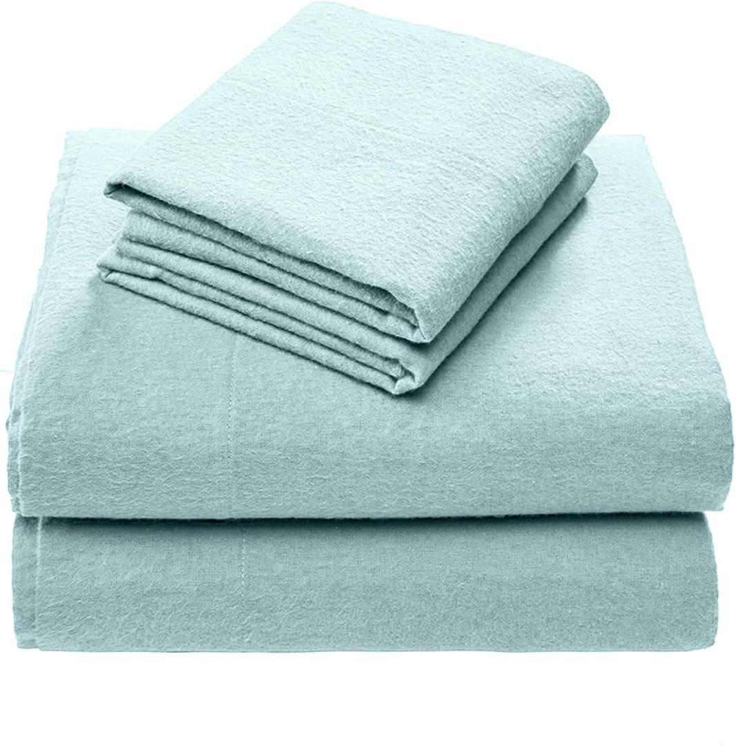 Comfort Spaces Cotton Flannel Sheets Full Size, Ultra Soft Flannel Sheet Set with 12" Elastic Pocket , Breathable Warm Flannel Bedding, Aqua Solid 4 Piece