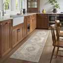 Lahome Oriental Hallway Runner Rug Non Slip, 2.5x8 Kitchen Washable Runner Soft Hallway Rug, Traditional Ultra-Thin Carpet for Bathroom Entryway Laundry Room Eleanor, Grey/Brown