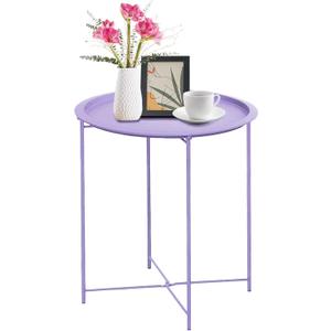 Garden 4 you End Table Metal Side Table Purple Round Folding Tray Cyan Sofa Small Accent Fold-able Table, Round End Table Tray, Next to Sofa Table, Snack Table for Living Room and Bed Room, Purple