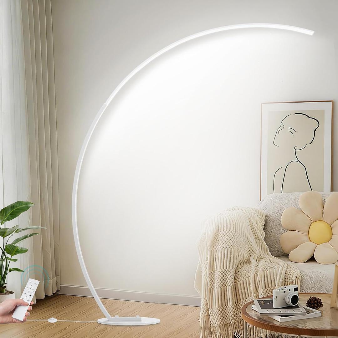 2000LM Ultra-Wide Coverage LED Lamps for Living Room with 3 Color Temperatures, White Dimmable Arc Floor Lamps, Modern Standing Tall Lamp with Remote Control Reading Floor Lamp for Bedroom Office
