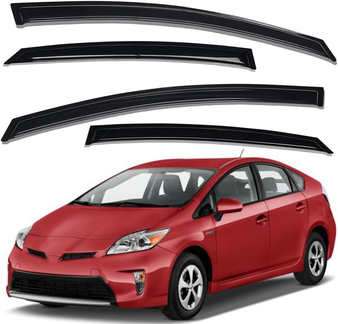 Lightronic Extra Durable Outside-Mount Auto Vent Window Visor, Fit 2010-2015 Toyota Prius (EXCLUDES Prius V/Prius C), UV Protection Rain Guard, Original Wind Deflector, No-Drilling, Dark Smoke, 4Pcs