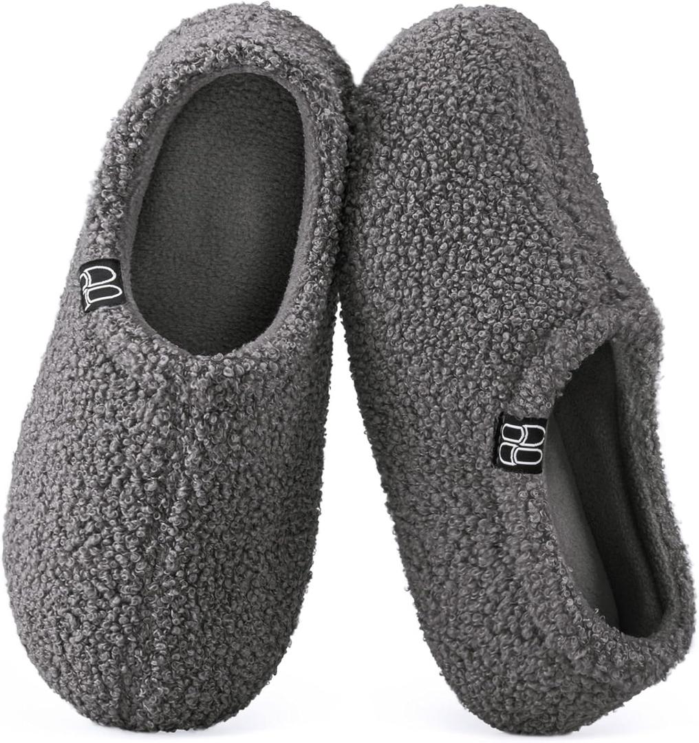 HomeTop Women's Fuzzy Curly Fur Memory Foam Loafer Slippers with Polar Fleece Lining (6.5, Dark Grey)