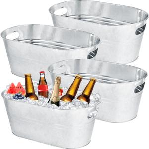 OBTANIM 4 Pack 4 Gallon Galvanized Ice Buckets Metal Champagne Drink Cooler Storage Ice Tub with Carry Handles for Beer Cocktails Wine Beverage Home Parties Bar Cooling Supplies