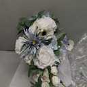 Ling's Moment Dusty Blue Bridal Bouquet Cascading, Wedding Bouquets for Bride, 15 Inch Bride Bouquets for Wedding Artificial Flowers Bouquets