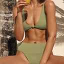 KRLAGAPAS Matcha Green Sexy Bikini Sets Y2K 2 Piece Swimsuit, Knot Triangle Bikini Top for Slim Young Ladies Women with Small Bust, High Leg Super Cheeky Bottom, SW13MatchaGreen 10