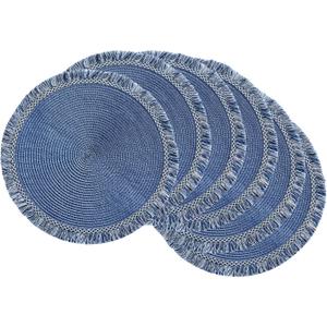 DII Woven Placemat Collection Round, 14.75" Diameter, Nautical Blue Fringe, 6 Piece
