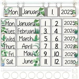 Boho Greenery Calendar Bulletin Board Set Boho Plant Flip Calendar with Holder Boho Green Classroom Decoration with 54 Date Cards Adjustable Calendar Holder for Classroom Home Decor Supplies
