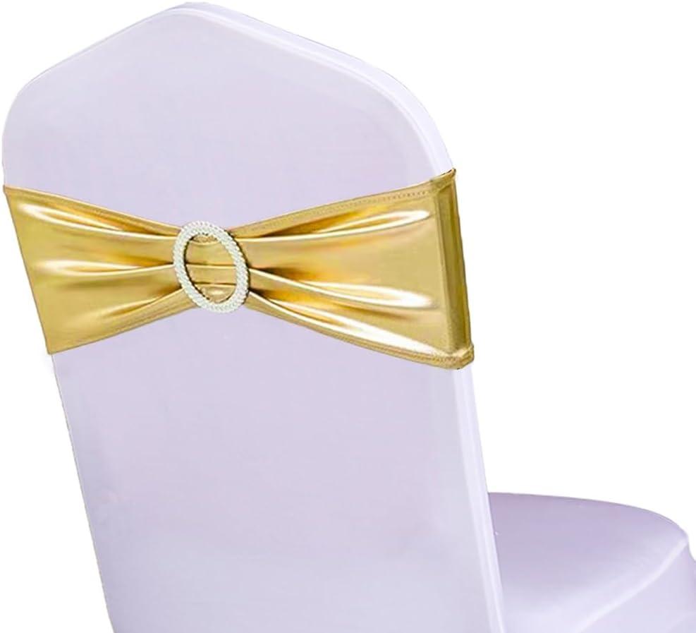 Pack of 100 Spandex Metallic Gold Chair Sashes Gold Chair Bows for Wedding Decorations Without White Covers