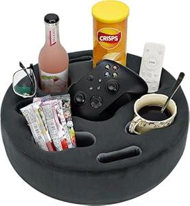 Couch Cup Holder Pillow - Cup Glass Cozy Pillow | Couch Caddy Sofa Bed Buddy Holds Drinks, Snacks, Remote, Phones, Tablet. Keep Drinks Stand and Prevent Spills for Car, ParkBeach, Picnic. (PU Gray) (Cloud)