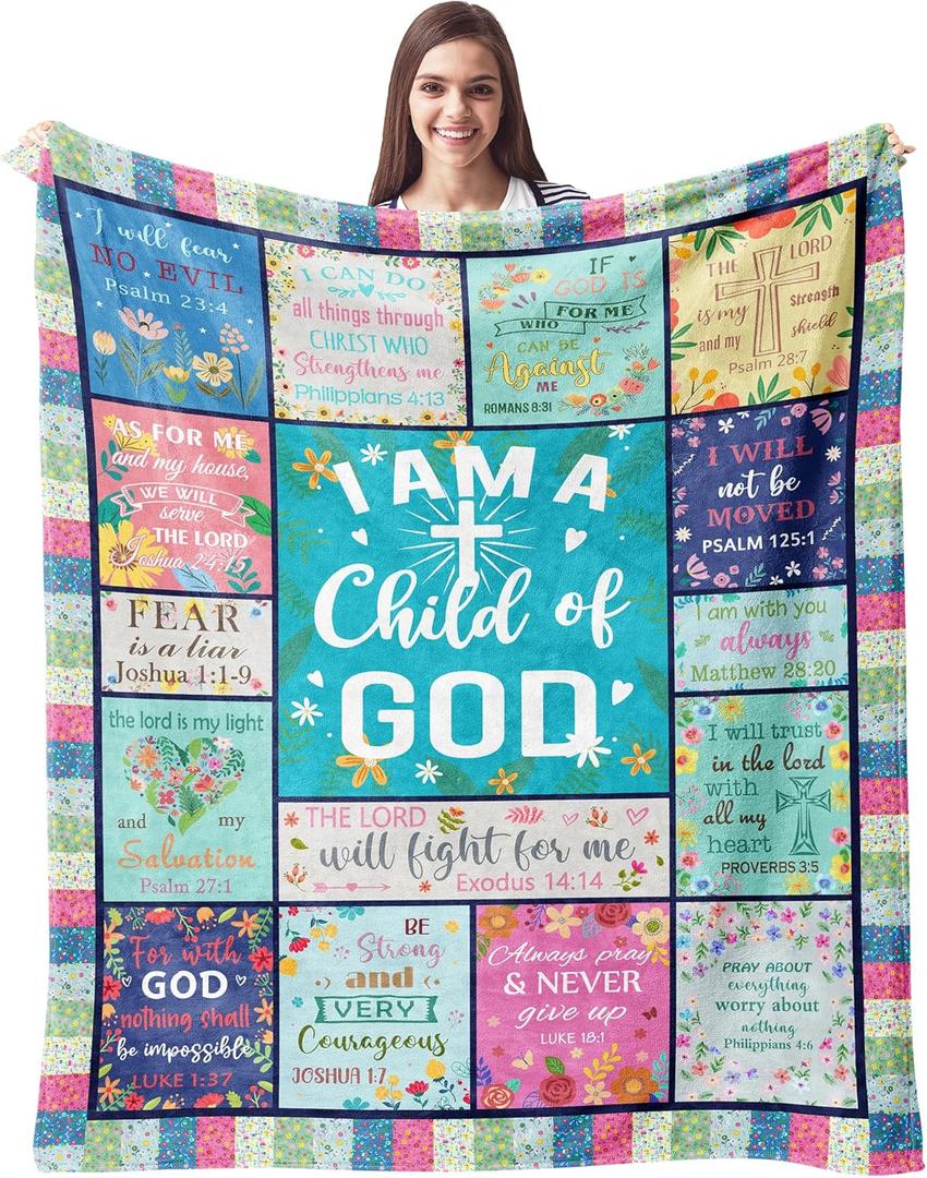 CUJUYO Christian Gifts for Women Blanket 80"x60" - Religious Catholic Baptism Confirmation Gifts for Girls - Birthday Inspirational Spiritual Gift for Women - Bible Verse Flower Christian Blankets
