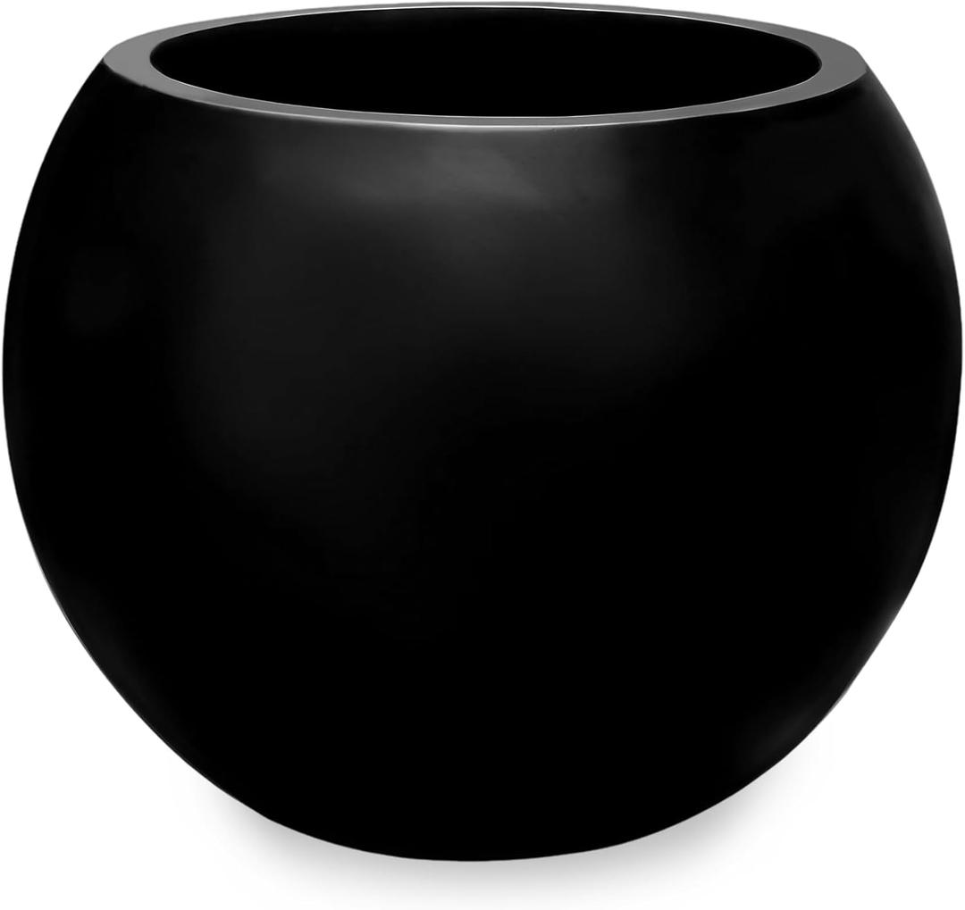 Marlo Fiberstone Round Planter, Lightweight, Durable (11.6" Pot Opening x 16.9"D x 13.4"H) Smooth Finishes, UV Resistant, Modern Minimalist Home Decor, Indoor Outdoor Plant Pot (M, Black)