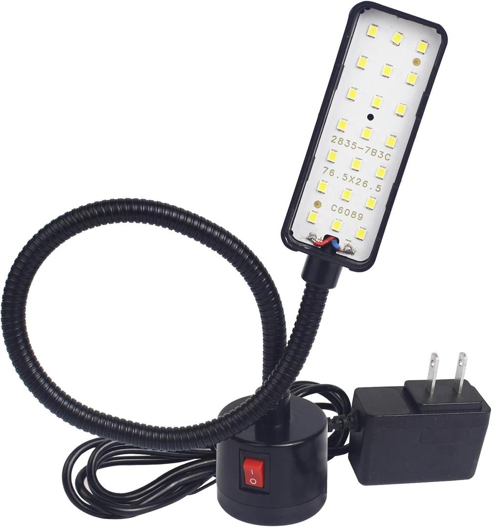 Led Magnetic Work Light 21 LEDs 300mm FlexibleGooseneck lamp 500 Lumens 120 Volt for SewingMachine Lathe Milling Drill Press Industrial Lighting (Round Magnetic Base, 5W, 12")