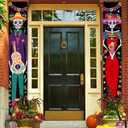 2 Pieces Day of The Dead Decorations Porch Sign Door Banner, Dia De Los Muertos Decor Mexico Party Decorations for Altar,, Halloween Welcome Hanging Flag Indoor Outdoor Decor for Front Door 11.8x70.9