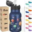 Han's Bottle Kids Water Bottle with Straw Lid - Insulated Stainless Steel Reusable Tumbler for Girls, Boys, Thermo Mug, 12oz,Space Planet