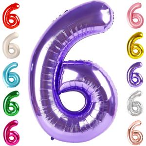 Number 6 Balloon 40 Inch, 6th Birthday Balloon for Boy Girl, Purple 16 60 61 65 Numbers Balloons Birthday Party Wedding Events Decorations