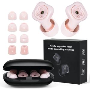 Pink Ear Plugs for Sleeping Noise Cancelling 35dB Reusable Silicone Ear Plugs for Noise Reduction with Case & 8 Ear Tips Hearing Protection Earplugs for Focus/Study/Work/Concert