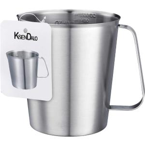 48Oz/6Cup Stainless Steel Pitcher (SUS304), 1.50 Liter Metal Container for Water, Milk, Liquid with Handle with Engraved Markings, Silver | SUS304 Metal Measuring Cup with Precision Engraved Markings, Mixing Pitcher for Baking, Frothing, Coffee, Milk and Liquid