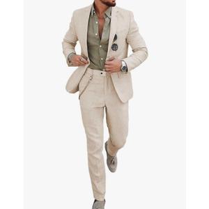 UNINUKOO Mens 2 Piece Suit Linen Summer Top Blazer Pants Sets Beach Wedding Wear Vacation Prom Suits for Men, Medium
