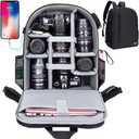Cwatcun Camera Backpack with USB,Rain Cover,fit 15.6" Laptop,Anti-Theft Rear Open Camera Bag,Waterproof Camera Case with Tripod Straps for Canon Nikon Sony DSLR SLR Photography Bag Unisex(III-L-Black) (3.0 L)
