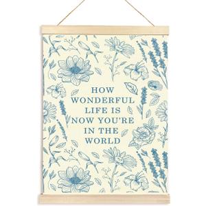 Hiuwevt Floral Nursery Wall Art, Baby Blue Boho Poster Hanger Frame, Kids Room Decor, Neutral Baby Shower Newborn Wall Art Decor for Toddler Girls Room Home Bedroom, 12x16 Inch