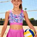 AIDEAONE Girls Swimsuit Two Piece Tankini Skirt Set with Boyshort Summer Beach Bathing Suit Size 6-14 (8-9 Years, C-pink Butterflies)