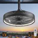 Outdoor Ceiling Fans with Lights,Hanging Hook Ceiling Fan with Remote, Plug in Ceiling Fan with 3-Color Dimming, 6-Speed for Patio,Gazebo,Garage,Pergola,Black