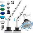 MGLSDeet Electric Spin Scrubber, Rechargeable Cleaning Brush with 8 Replaceable Brush Heads, Cordless Power Scrubber, Electric Scrubber for Cleaning Bathroom, Bathtub, Shower, Tile (White 8052)