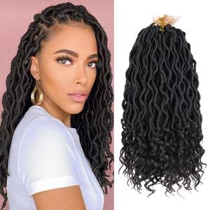 Goddess Locs Crochet Hair - 8 Packs 12 Inch Curly Locs Crochet Hair for Black Women, Crochet Pre-Looped Curly Hair Soft Faux Locs Synthetic Braiding Hair Extensions (12 Inch, 8 Packs, 1B#)