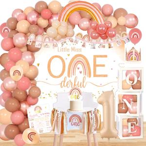 Boho Rainbow 1st Birthday Decorations, Bohemian First Decorations, Bohemian Rainbow Baby Monthly Milestone Photo Banner Highchair Banner, Neutral Rainbow Cake Topper Bohemian Crown Hat for Baby Girls First Birthday