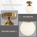 KCO Lighting Small Milk Glass Globe Semi Flush Mount Ceiling Light Mid Century Modern Gold Ceiling Light Fixtures Brass Hallway Light for Hallway Entryway Bedroom