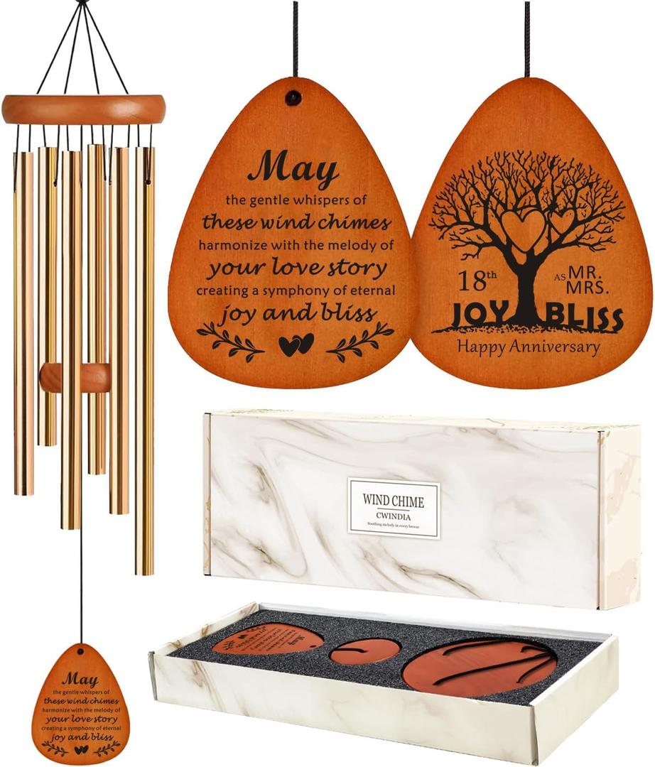 18th 35" Wind Chimes Anniversary Wedding Gifts for Couple, Unique Parents Wedding Anniversary Decorations, Personalized Cool Engagement Gifts