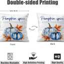 Fall Throw Pillow Cover 16x16 Inch  White Linen Decorative Cushion Cover with Blue Pumpkins and Orange Leaves  Double-Sided Print, Autumn Farmhouse Pillowcase for Couch Sofa Bed