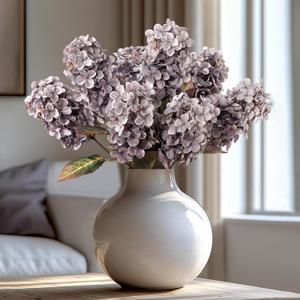 Fake Flowers Hydrangea Silk Flowers with Stems, Fake Grayish Hydrangea Artificial Flowers Winter Flowers Artificial for Decoration Vase Decor 24"Grayish Purple  8PCS Wthout Vase