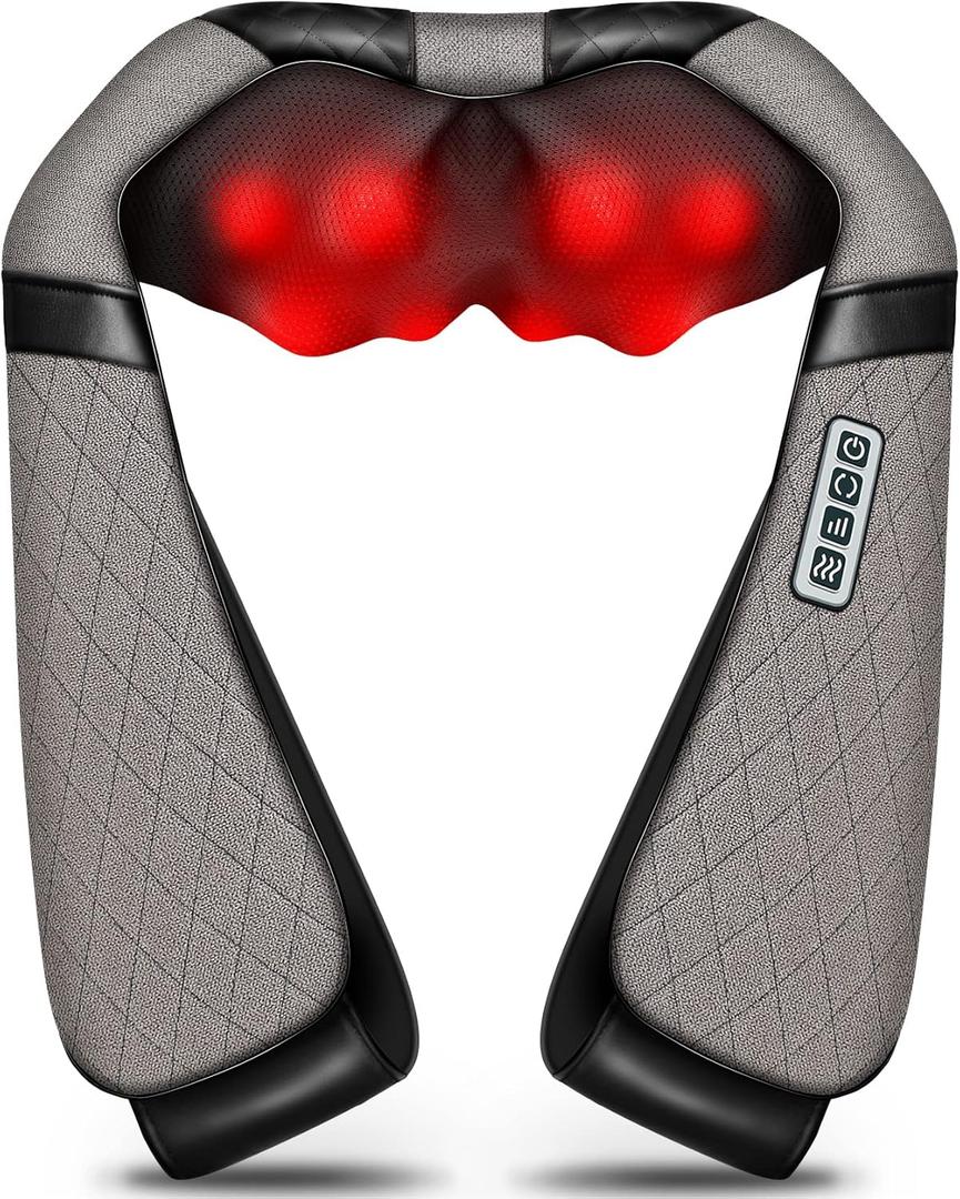 Blue Elf Shiatsu Electric Neck Back Massager Pillow 3D Kneading with Heat for Shoulder, Lower Back, Foot, Leg Muscles Pain Relief Relax in Car Office and Home (Gray)