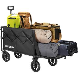 VIVOSUN Collapsible Wagon with Tailgate, 320lb Load-Bearing Outdoor Utility with All-Terrain Wheels, Adjustable Handle, Cup Holders for Camping, Shopping, Garden, Sports, Picnic, Black