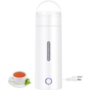 Portable Travel Electric Kettle, 350ml Small Electric Tea Kettle, Mini Hot Water Boiler 304 Stainless Steel Automatic Shut off and Dry Protection (White)