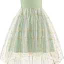 Arshiner Girls Dresses Formal Party Wedding Tulle Sleeveless Contrast Mesh High Low Dress with Belt (Green, L)