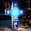 LawnIdyll Jesus is The Reason for The Season Solar Stake, Cross Shaped Nativity Scene Outdoor Decor Holy Night Lighted Religious Yard Decoration, LED Solar-Powered Christmas Outside Yard Garden Stake
