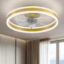 KDG 19.7" Low Profile LED Ceiling Fans with Light, Reversible Flush Mount with Remote and 6 Winds Speeds Fan Lighting, 3 Colors Dimmable for Bedroom, Living Room, Kids, Dinning Room, Kitchen (Gold)