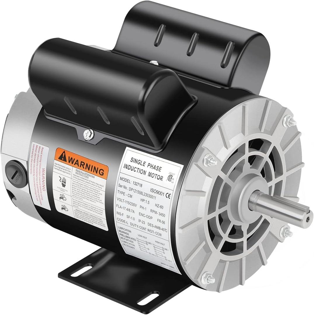 1.5HP Air Compressor Motor 3450RPM 115/230V Single Phase 56 Frame ODP
Electric Motor 5/8" Keyed Shaft Commercial-Duty CCW Rotation for Air Compressor