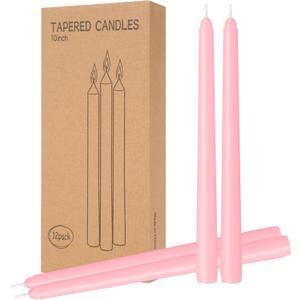 LYOBATH 12 Pack Pink Taper Candles - Taper Candles 10 Inch Dripless, Smokeless & Unscented - 8 Hours Long Burning - Ideal for Weddings, Dinner Parties, and Home Decor