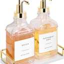 Coffee Syrup Dispenser for Coffee Bar, Clear Glass Syrup Bottles with Pump, Refillable Maple Syrup Storage, Coffee Station Accessories and Organizer, 500ml, Set of 2 + Tray (Gold)