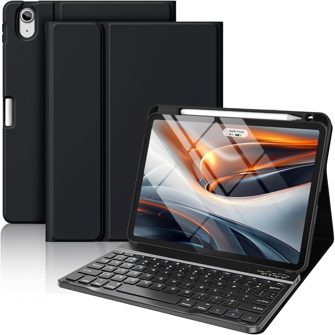 Wenlaty Keyboard Case for iPad Air 11-inch Case with Keyboard (M3/M2, 2025/2024) & Air 5th/4th Generation 10.9'' - Detachable Wireless, Thin & Light Cover with Pencil Holder for iPad Air 11-inch Black