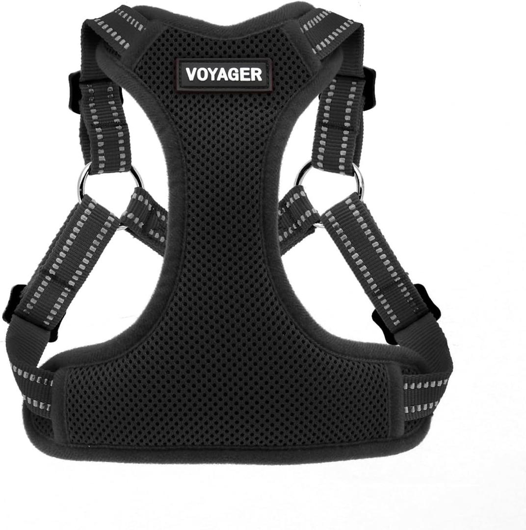 Voyager Adjustable Dog Vest Harness Breathable No Pull Harness for Small, Medium, Large Dogs, Heavy Duty Harness for Walking, Jogging, Easy Step-in, Reflective Stripes - (Black), L